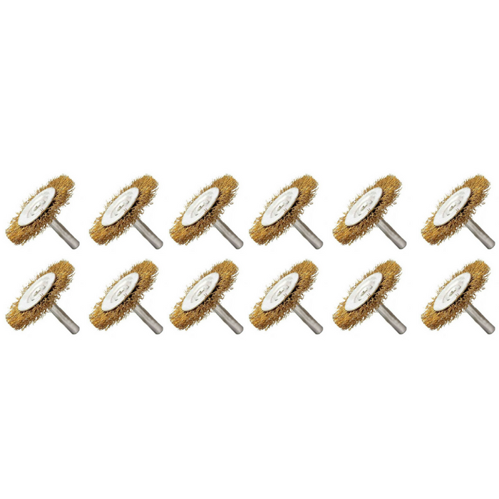 ABWBCIR75 Abracs 75mm x 6mm Spindle Mounted Crimped Circular Wire Brush. Brass Dipped Steel.