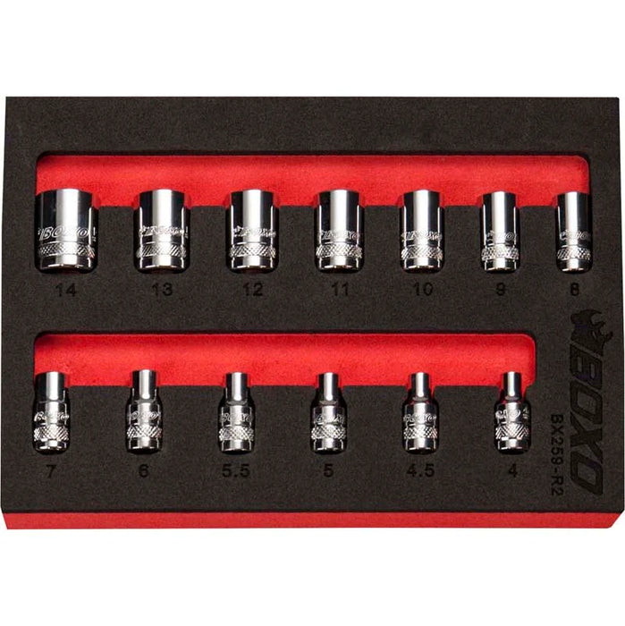 BX259-R2 BOXO 13PC 1/4" 6PT SOCKET SET (4MM TO 14MM)