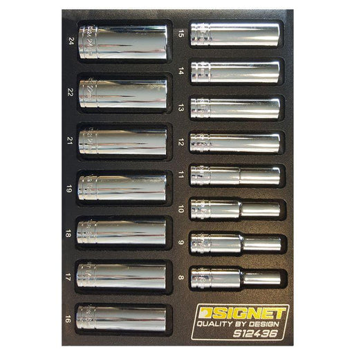 3/8" Drive. 6 Point. Deep Length. 15 Piece Socket Set in EVA Foam S12436