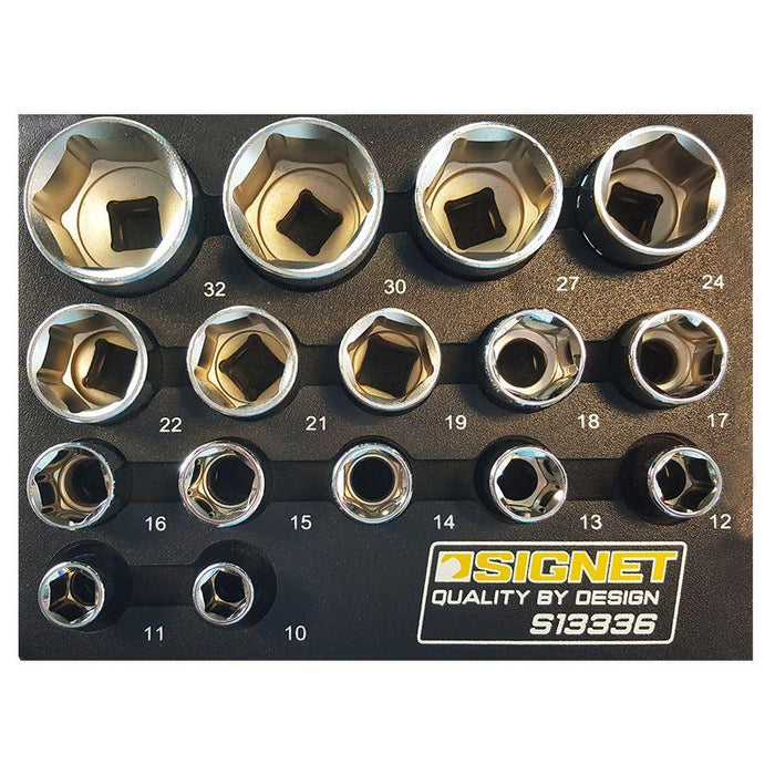 1/2" Drive 6 Point 16 Piece Standard Socket Set 10-32mm in EVA Foam