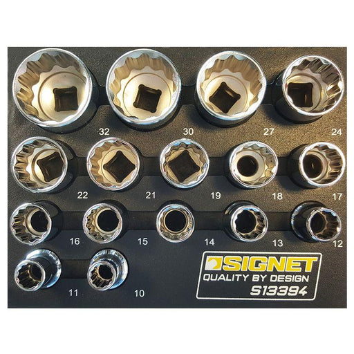 1/2" Drive 12 Point 16 Piece Standard Socket Set 10-32mm in EVA Foam S13394