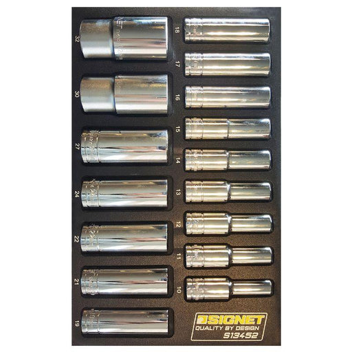 1/2" Drive 6 Point Deep Metric Set. 16 Piece 10-32mm Sockets in EVA Foam