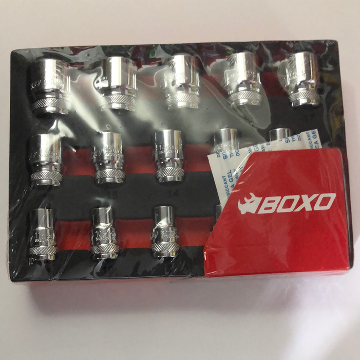 Boxo 3/8" Drive. 6 Point. Standard Length. 7-21mm Set. 15 Piece Socket Set in EVA Foam BX268-R2
