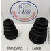 Two black rubber parts labeled 'Standard' and 'Large' on a white background with SWS Rhino Rubber Corp branding.