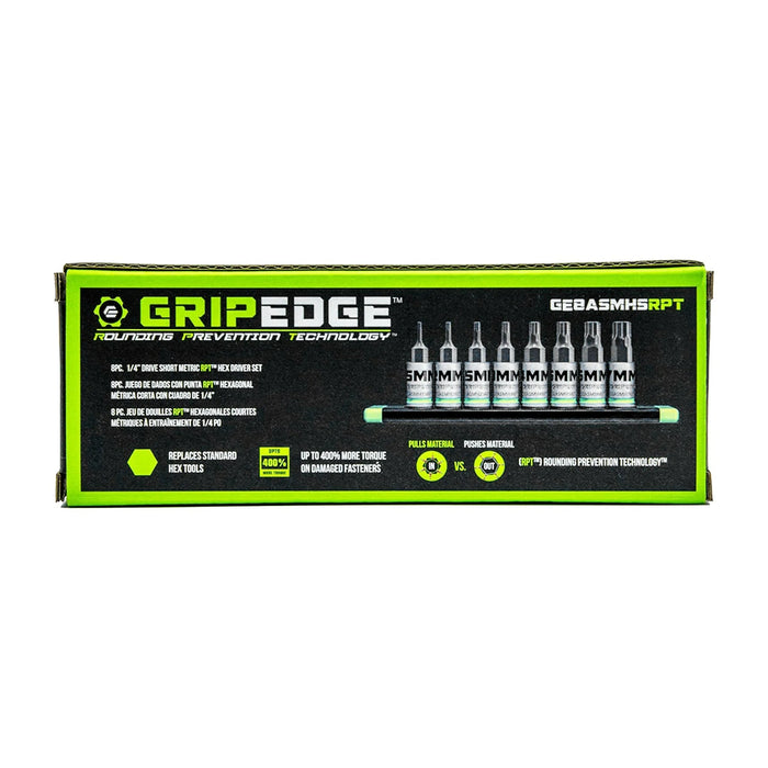 GE8ASMHSRPT GripEdge RPT Hex Driver Set  1/4'' Drive Short Metric 8 piece set