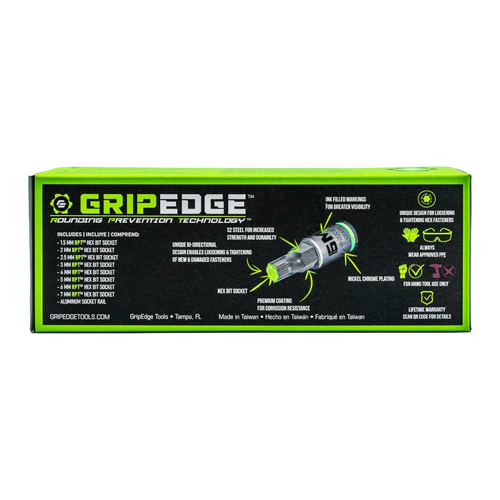 GE8ASMHSRPT GripEdge RPT Hex Driver Set  1/4'' Drive Short Metric 8 piece set